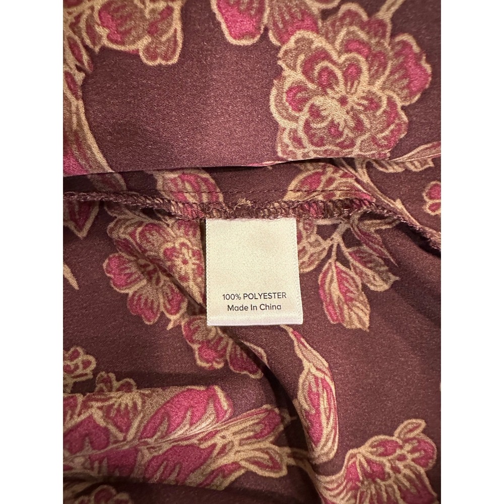 Evereve Womens Floral Tie Neck Ruffle Blouse Burgundy Large Boho Feminine - Picture 6 of 8